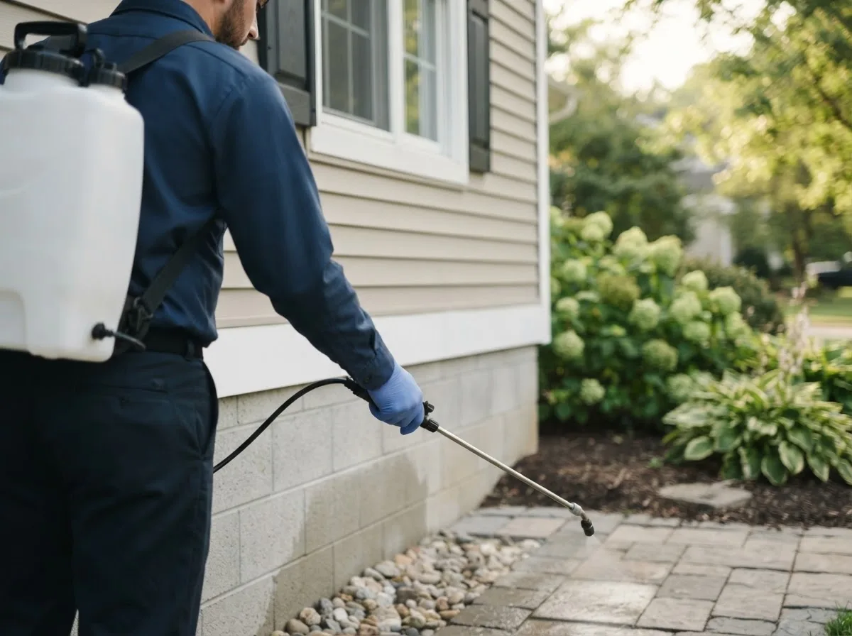 Pest control technician inspecting a home in Hampton, CT